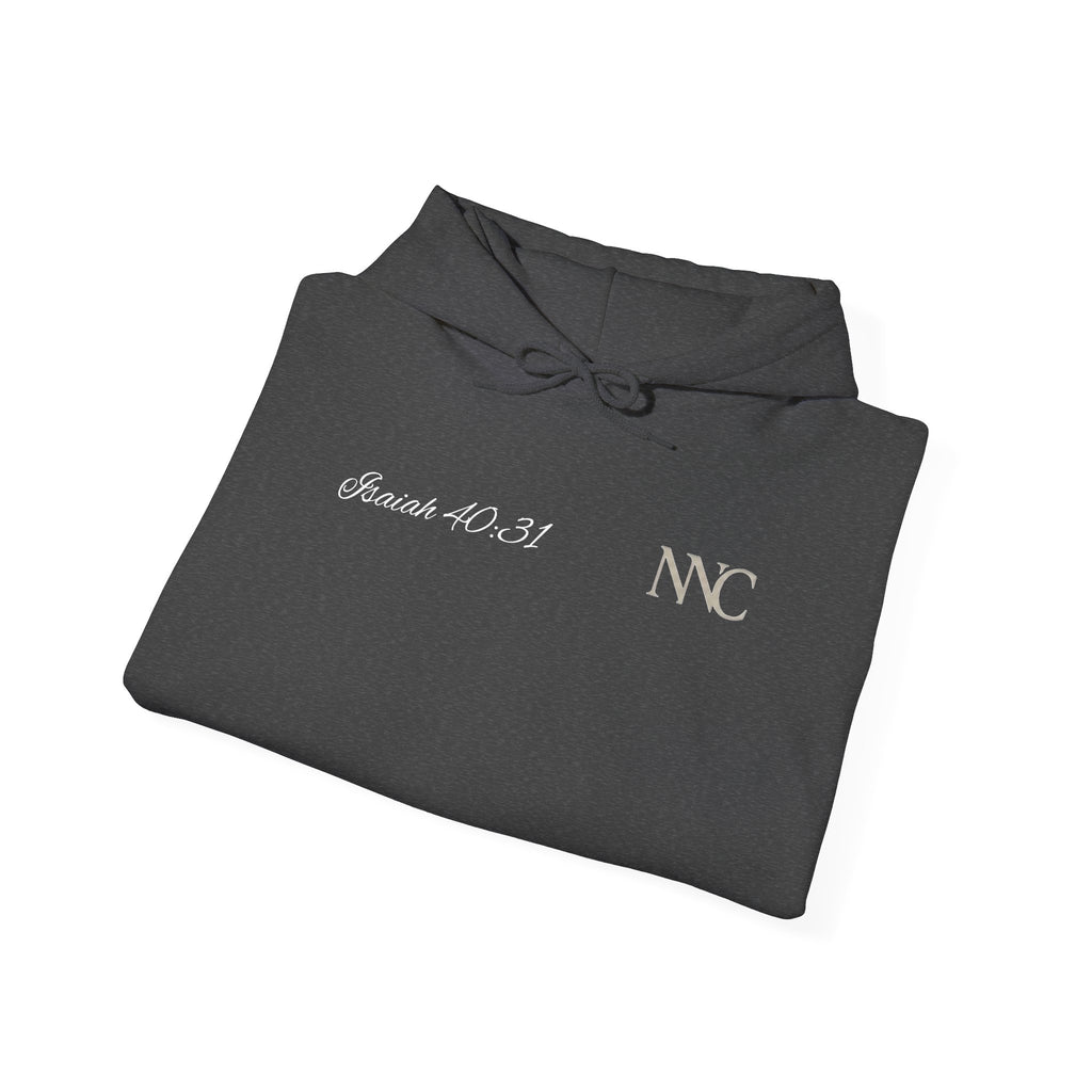 Faith Hoodie — "The Wait Is Not Wasted" Christian Pullover (Cross Sleeve Design)