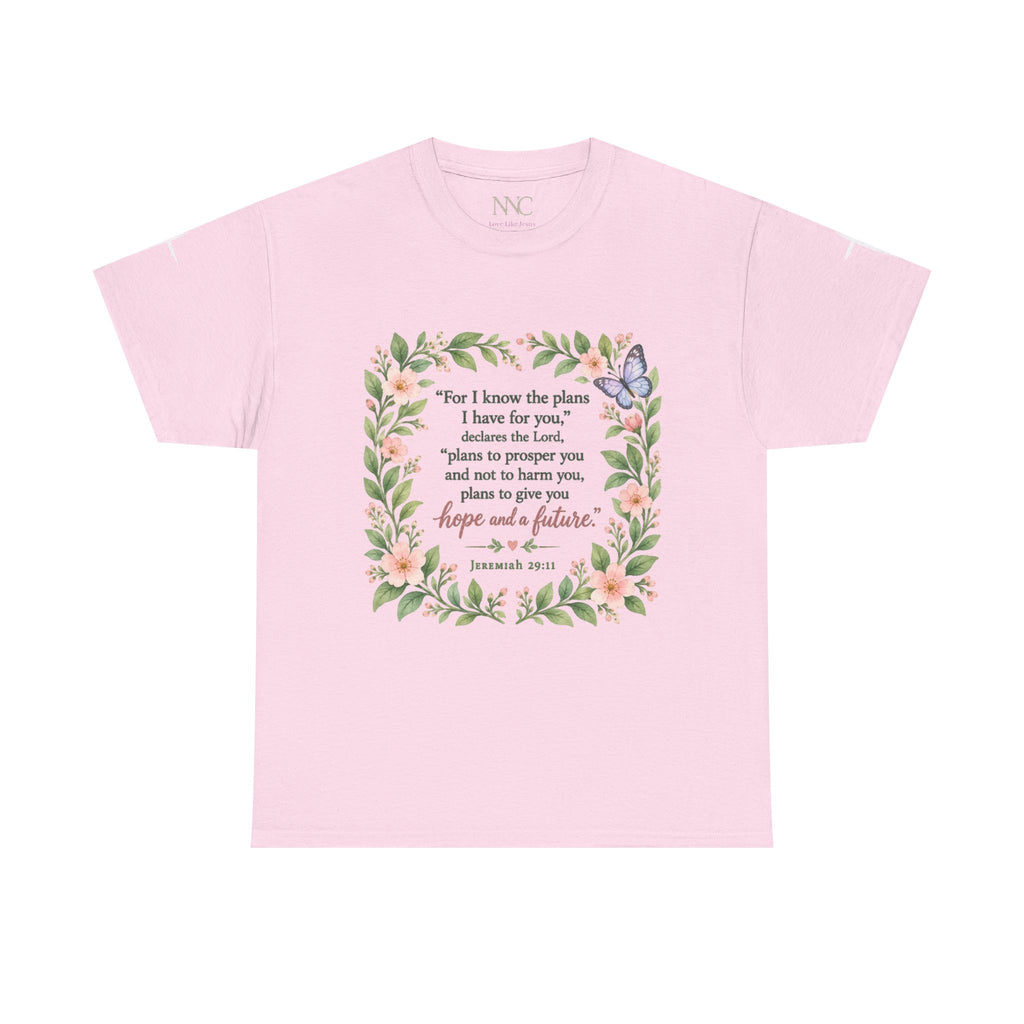 Bloom in His Promises Butterfly Tee — Inspirational Christian Scripture Shirt