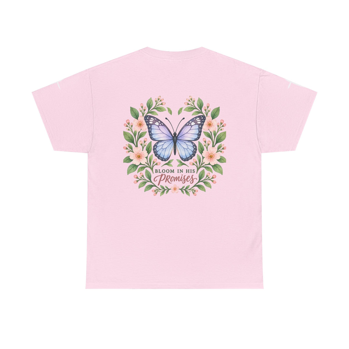 Bloom in His Promises Butterfly Tee — Inspirational Christian Scripture Shirt