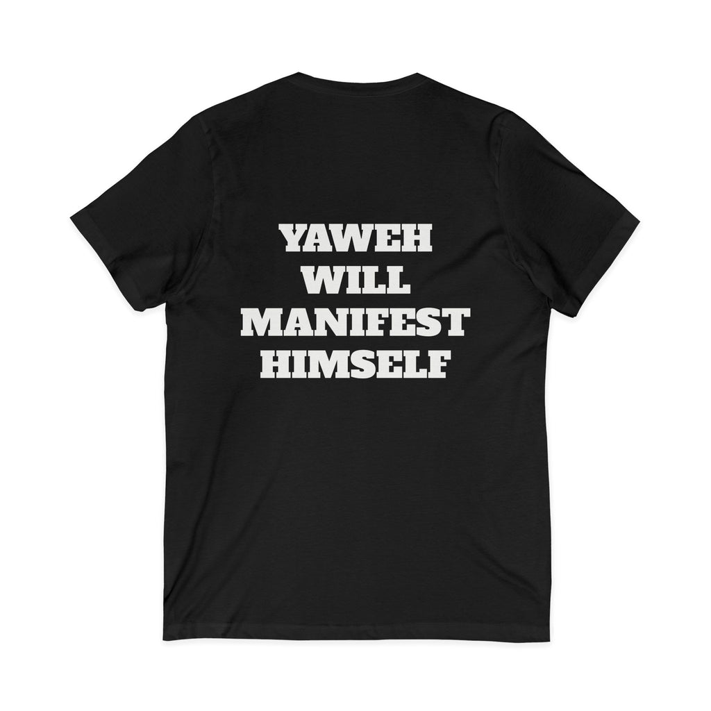 Christian V-Neck Tee — "Yahweh Will Manifest Himself" Psalm 55:22 Inspirational Shirt