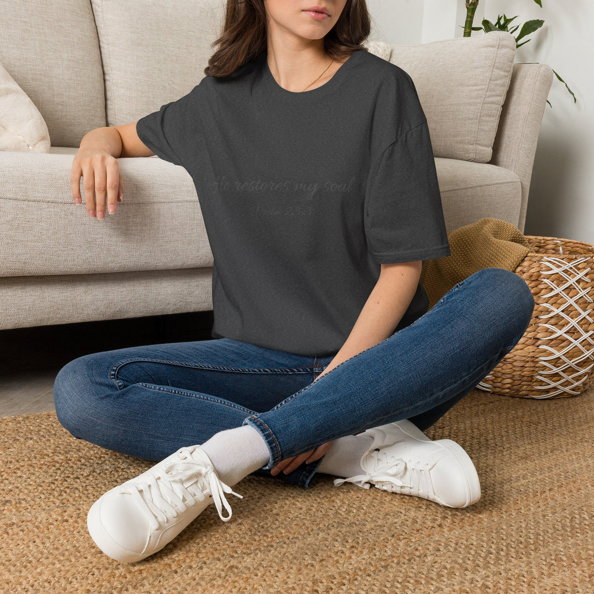 He Restores My Soul T-Shirt — Psalm 23:3 Script Faith Tee