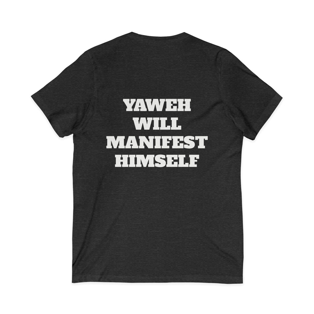 Christian V-Neck Tee — "Yahweh Will Manifest Himself" Psalm 55:22 Inspirational Shirt