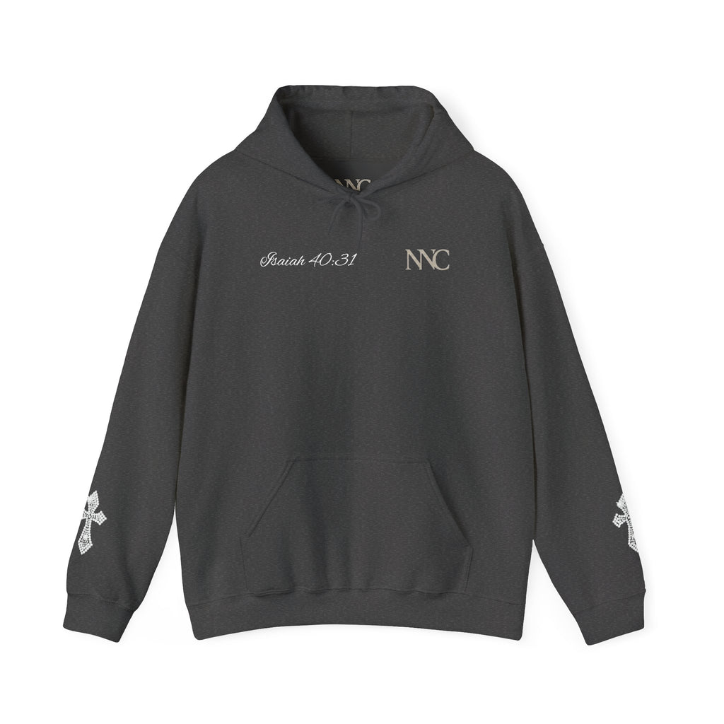Faith Hoodie — "The Wait Is Not Wasted" Christian Pullover (Cross Sleeve Design)
