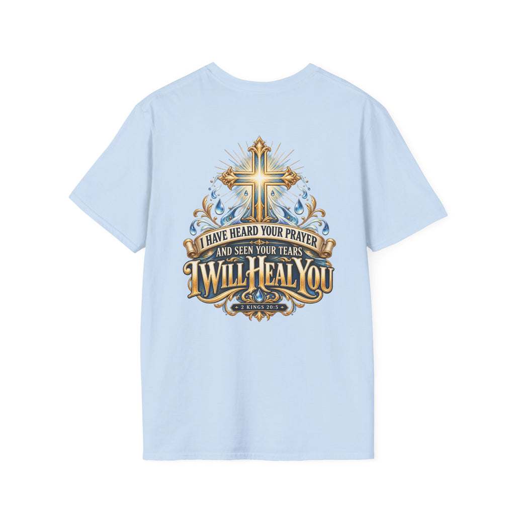 Christian T-Shirt — “I Will Heal You” Prayer Cross Faith Tee