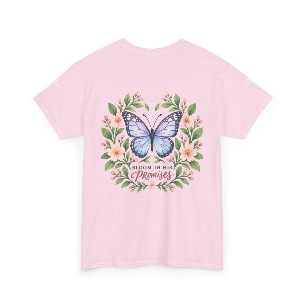Bloom in His Promises Butterfly Tee — Inspirational Christian Scripture Shirt