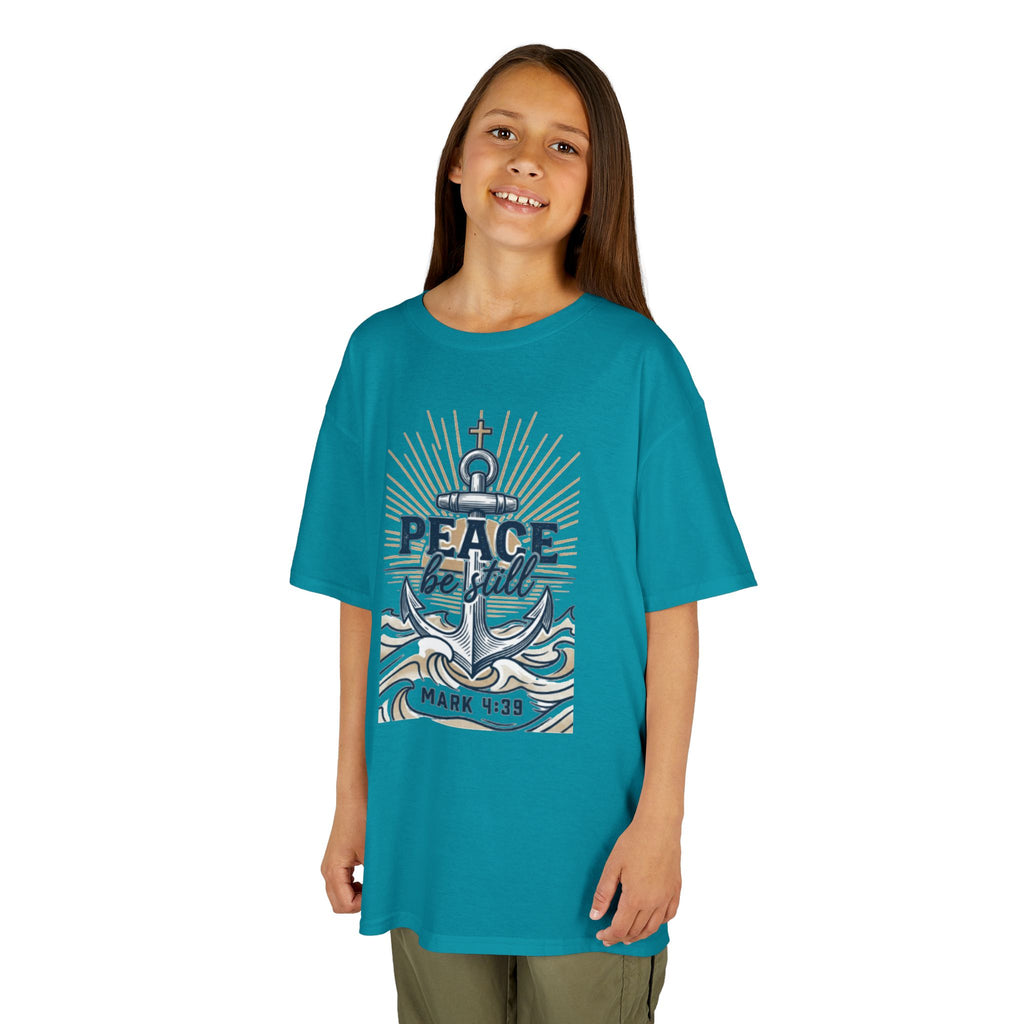 Kids Tee — "Peace Be Still" Anchor Nautical Graphic
