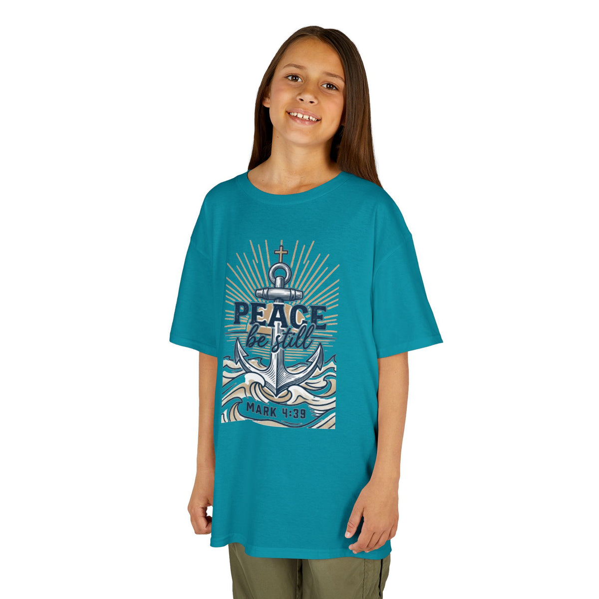 Kids Tee — "Peace Be Still" Anchor Nautical Graphic