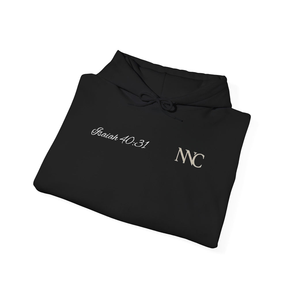 Faith Hoodie — "The Wait Is Not Wasted" Christian Pullover (Cross Sleeve Design)