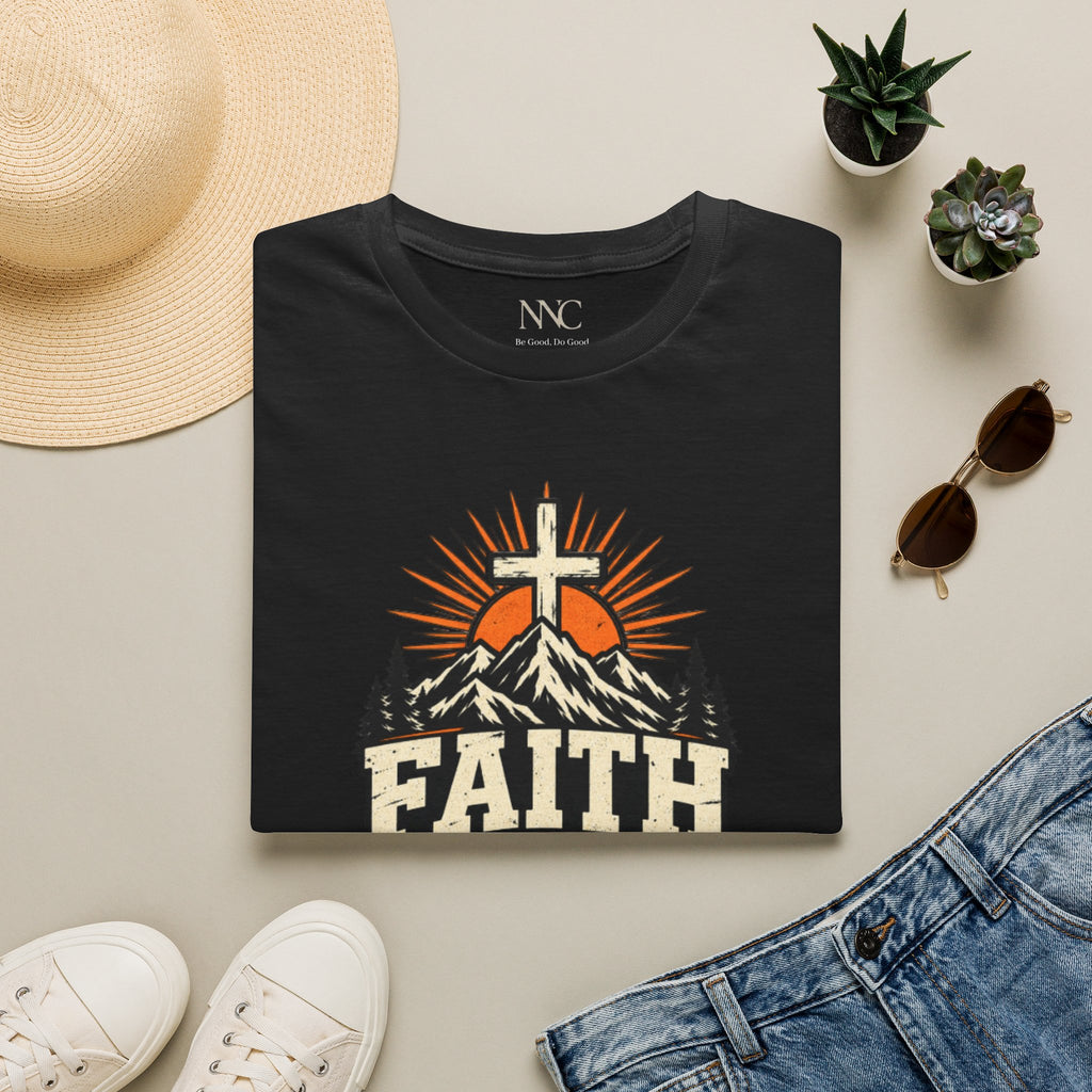 Faith Over Fear T‑Shirt — Christian Cross Mountain Sunrise Tee (Isaiah 41:10)